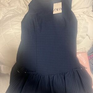 Zara Dark Blue Plaid Dress
